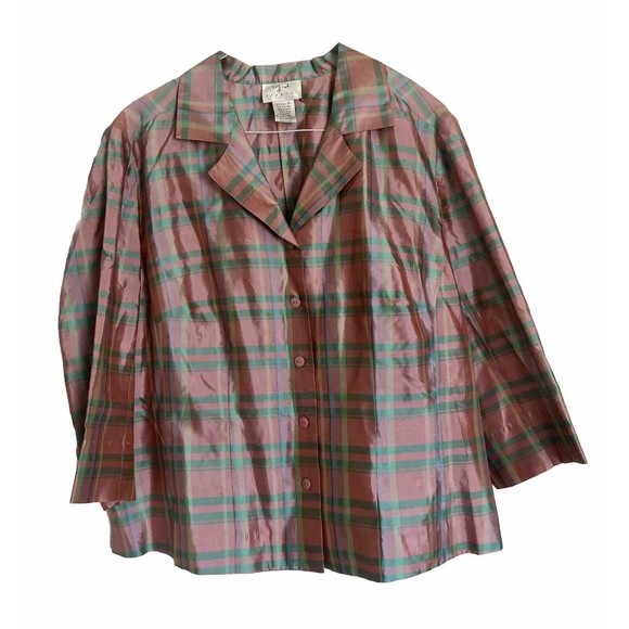 Vision Apparel Plaid Shimmer 3X Blouse - Picture 1 of 9
